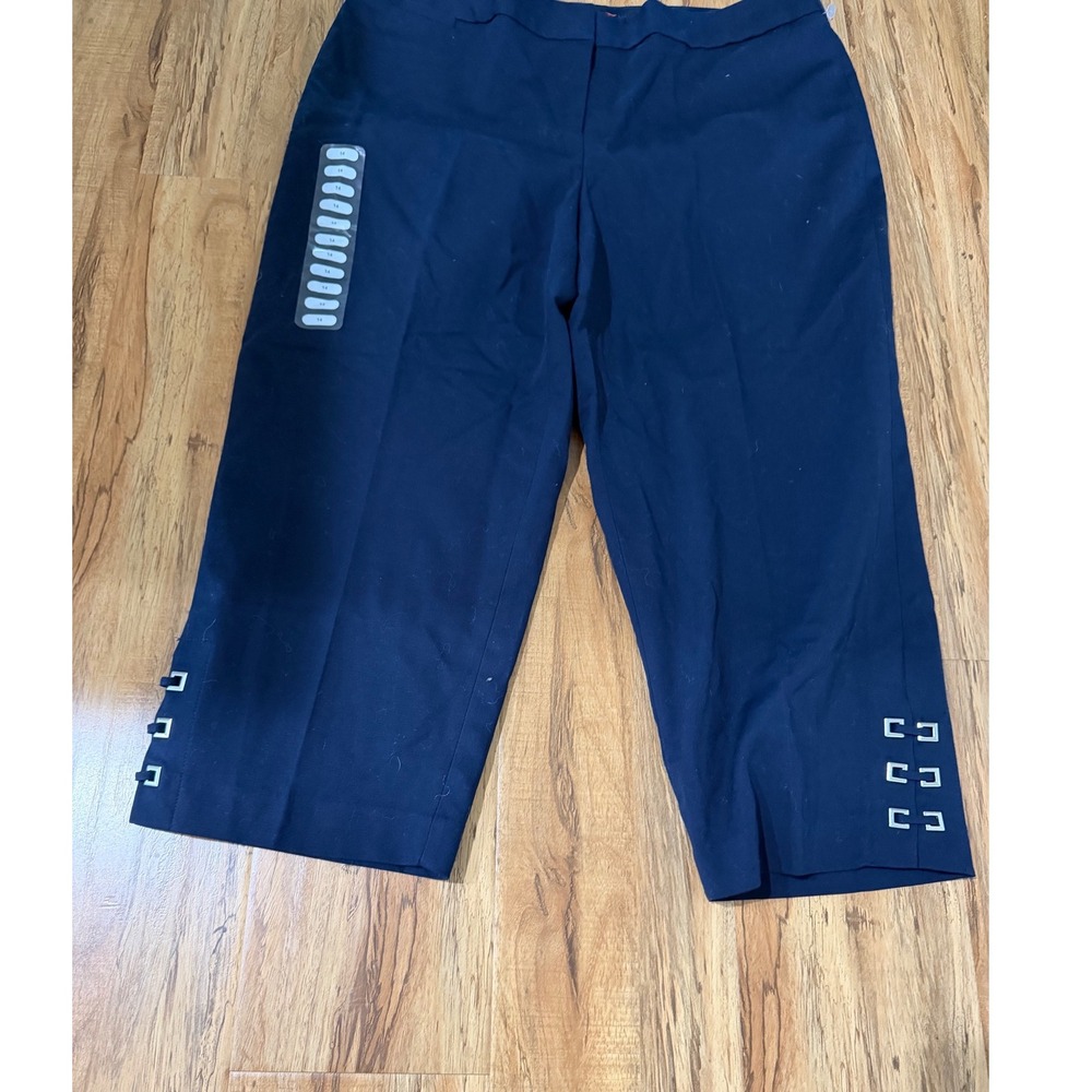 Rafaella Curvy Fit Navy Blue Capri Pants Silver Hardware Hem Size 14 NWT